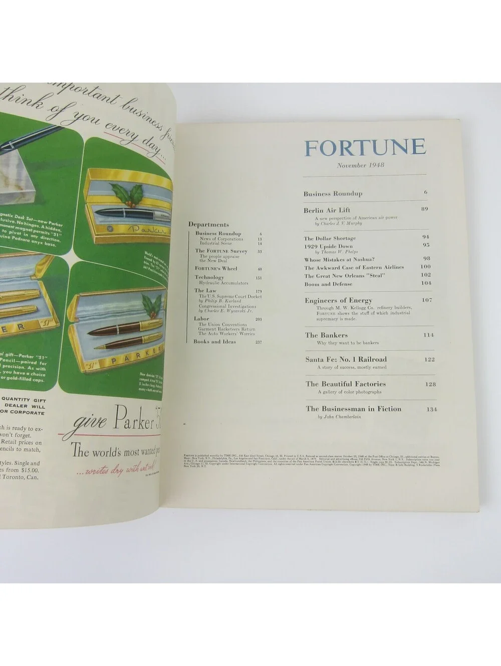 Vintage FORTUNE Magazine November 1948 Oldsmobile, Packard, Lincoln, Zippo Ads